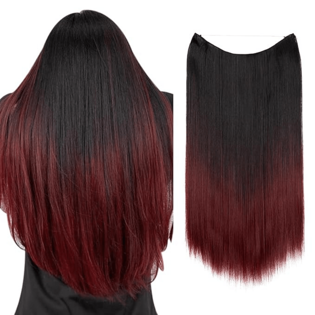 black to wine red ombre halo hair extensions