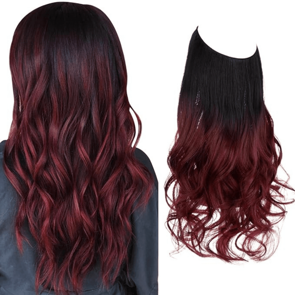 Black to Wine Red Ombre 22 Inch Wavy Halo Hair | Thathair AU
