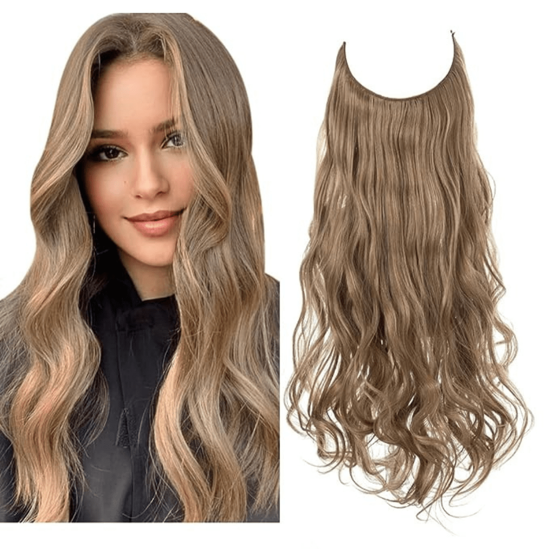 brown blonde wavy halo hair extensions