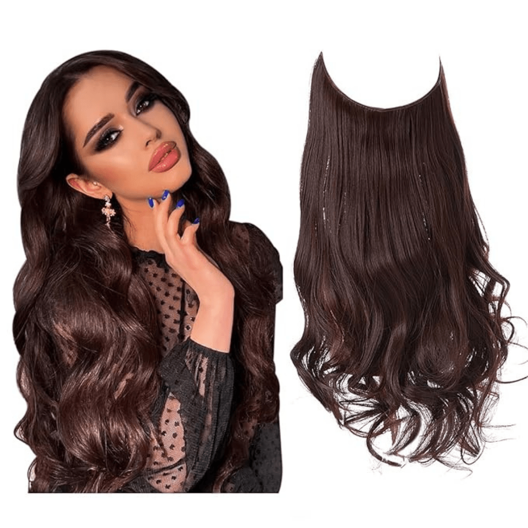 dark auburn wavy halo hair extensions