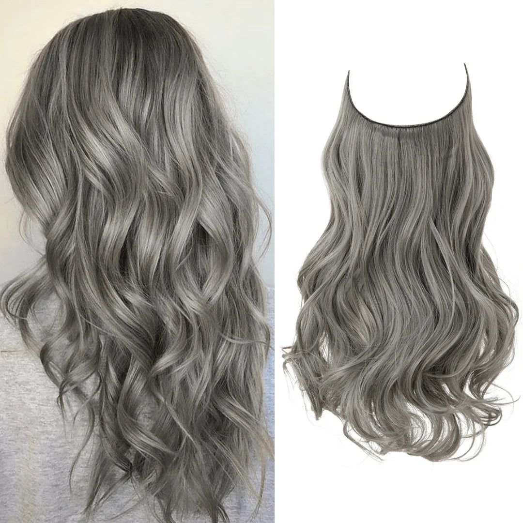 dark grey wavy halo hair extensions