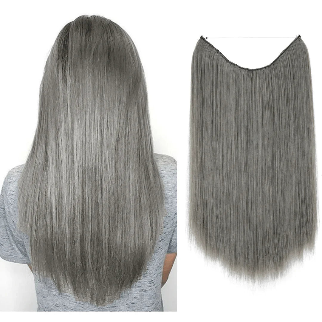Dark Grey 14 Inch Straight Halo Hair Extensions | Thathair