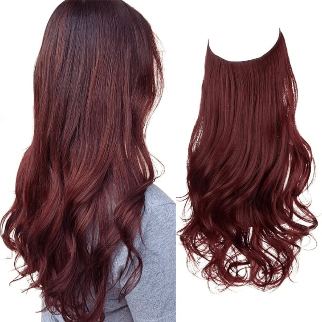 wine red wavy halo hair extensions